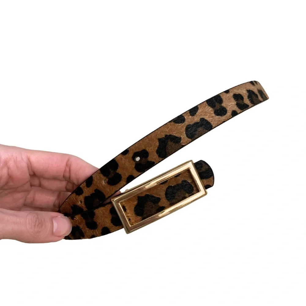 2/$30 Leopard Animal Print Skinny Belt Black Tan Medium Adjustable Mobwife